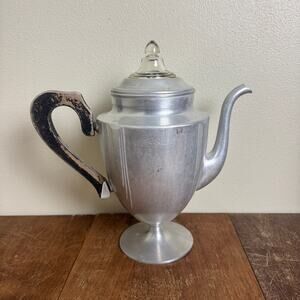 Art Deco‎ Aluminum Pedestal Percolator Glass knob and wood handle